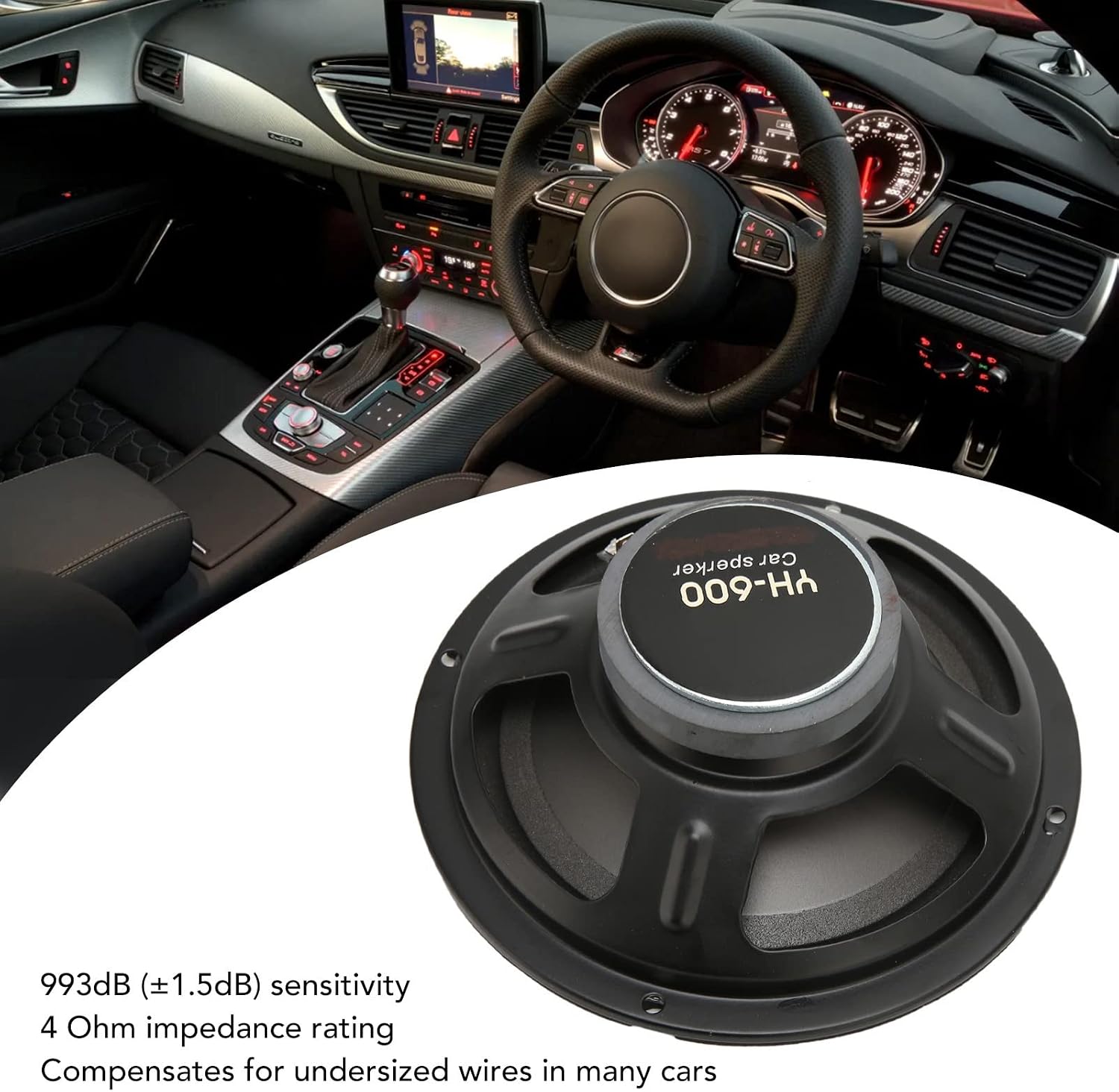 Generic 6.5 Inch 2-Pack Coaxial Car Speakers, 600W Max Power, 93dB Sensitivity, 4-Ohm Impedance, Flush Mount, 60Hz-20KHz Frequency Response