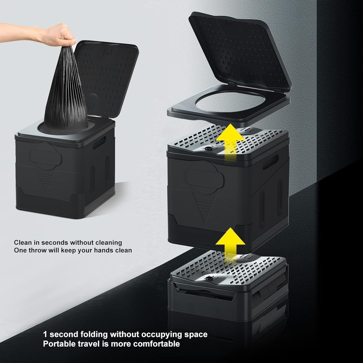 Portable Foldable Car Toilet, Collapsible Camping Porta Potty with Waste Bags& Lid, Outdoor Emergency Commode&Trash Can&Stool for Adults & Kids, Easy Setup for Hiking Fishing Travel Traffic Jams Trips