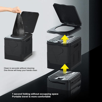 Portable Foldable Car Toilet, Collapsible Camping Porta Potty with Waste Bags& Lid, Outdoor Emergency Commode&Trash Can&Stool for Adults & Kids, Easy Setup for Hiking Fishing Travel Traffic Jams Trips