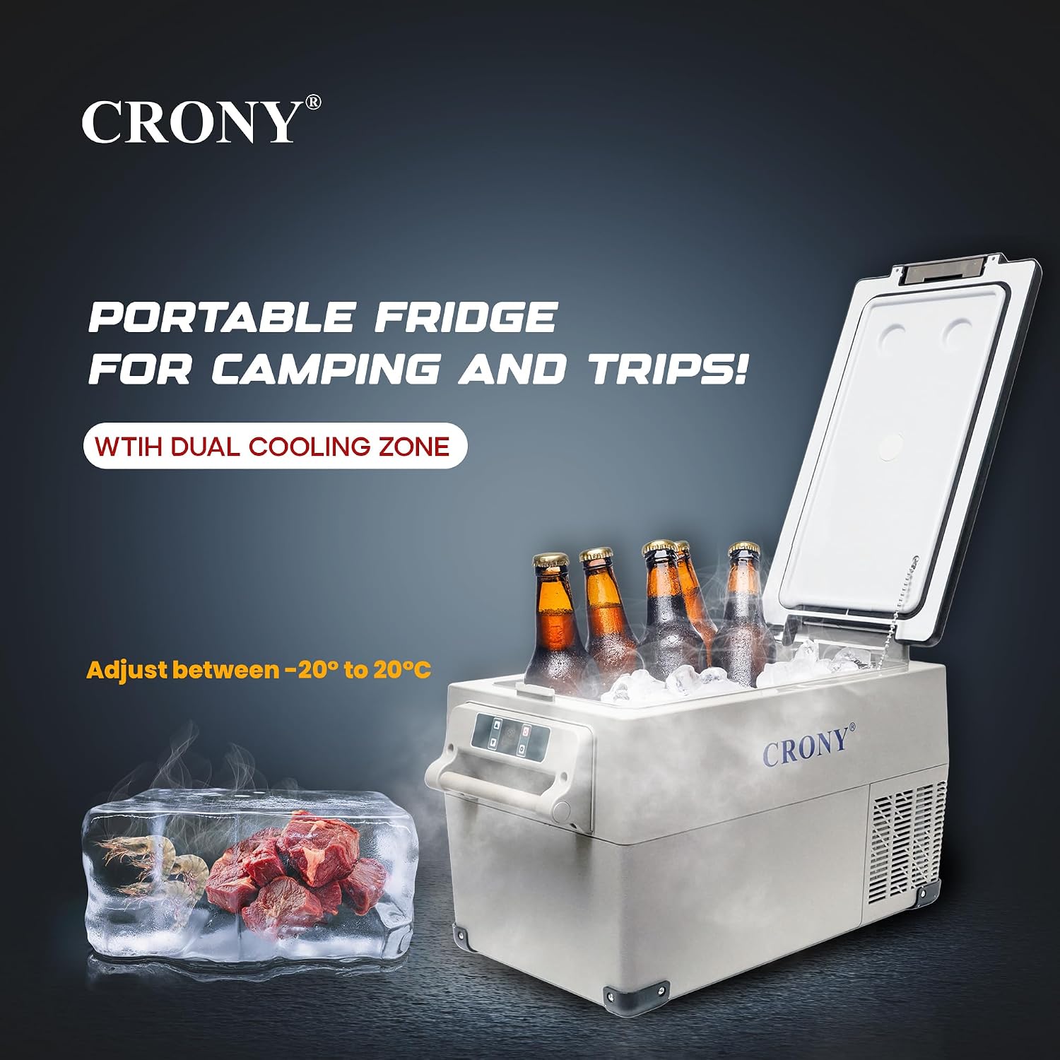 CRONY Car Refrigerator 35L Mini Fridge Freezer Portable Car Fridge for RV Camper Truck Jeep SUV Van Boat Camping Tailgating Road Trip Outdoor Travel -20°C to 20°C CF35