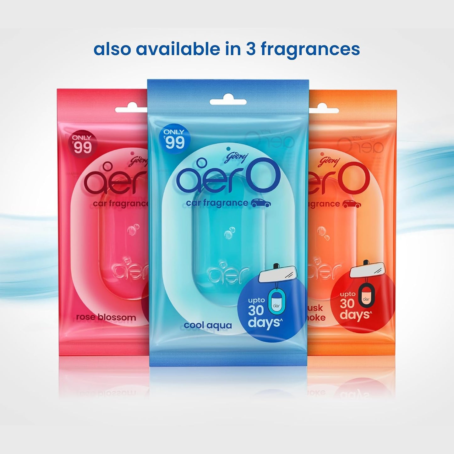 Godrej Aer O – Hanging Car Air Freshener – Assorted Pack of 3 (22.5g) | Gel Lasts up to 30 days | Car Accessories