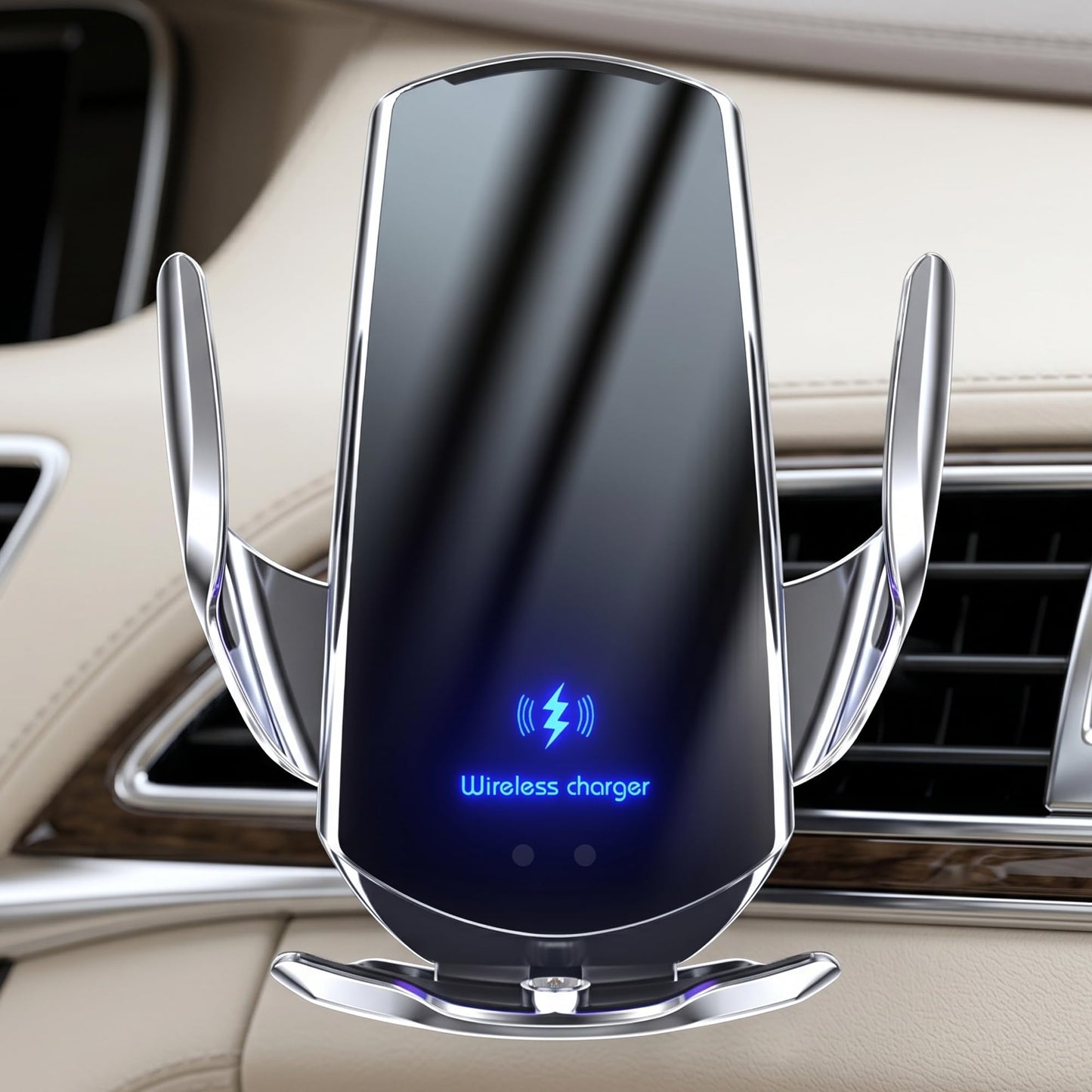Wireless Car Charger Phone Holder, 360° Rotation, Fast Charging Car Mount with Auto Clamp, Air Vent Mobile Holder, Universal Car Phone Mount for iPhone & Android Devices (Wireless1)