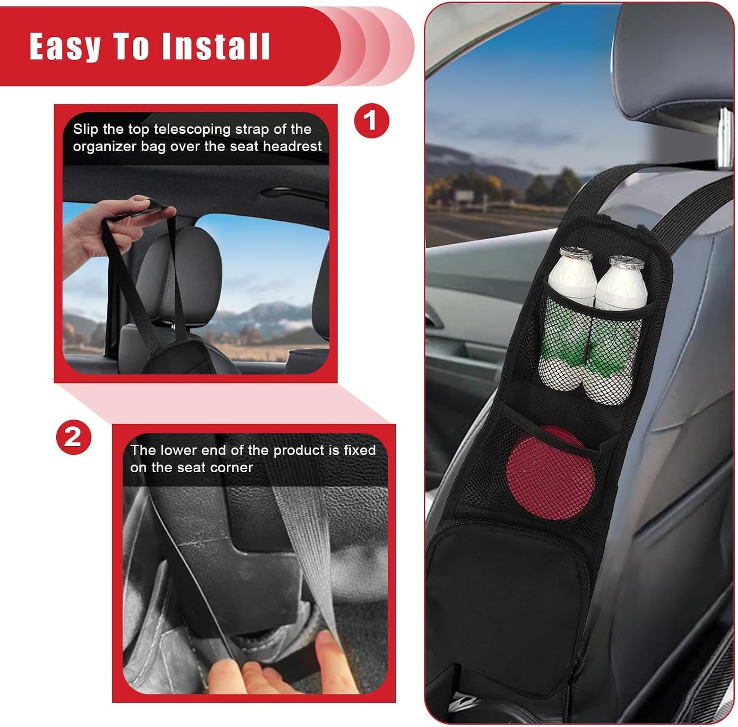 2PCS Car Seat Storage Hanging Bag, Multi-Pocket Seat Side Organizer, Multifunctional Mesh Net Pocket, Can Hold Mobile Phone, Wallet, Glasses, Suitable for Cars, SUVs, Trucks