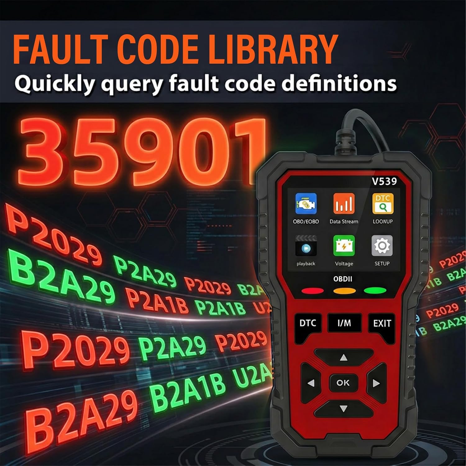 ماسح ضوئي تشخيصي OBD2 يعمل بمنفذ USB، قارئ رمز خطأ المحرك مع جهاز اختبار البطارية، شاشة جاهزية I/M، دعم متعدد اللغات