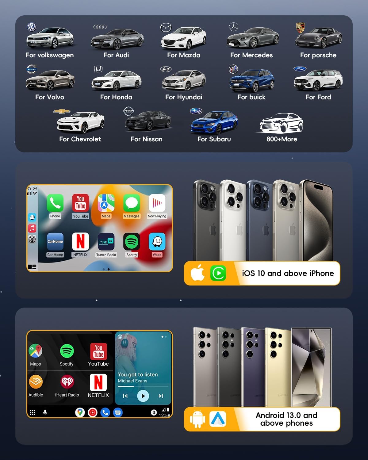 Opluz Wireless CarPlay and Android Auto Adapter 2 in1 Support Netflix/YouTube AI Box Lite for Factory Wired CarPlay Cars with U Disk/TF Card Magic Link CarPlay Ai Box Convert Wireless CarPlay Dongle