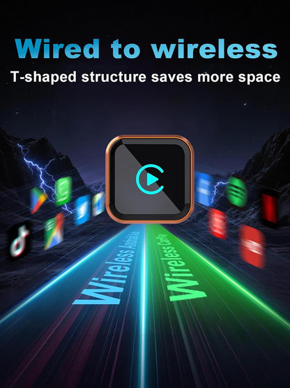 محول كاربلاي لاسلكي 2026 مطور لنظام iOS واندرويد اوتو من يثكي، صغير الحجم سلكي الى لاسلكي كاربلاي، التوصيل والتشغيل، محول تشغيل السيارة مدمج مع USB/نوع C