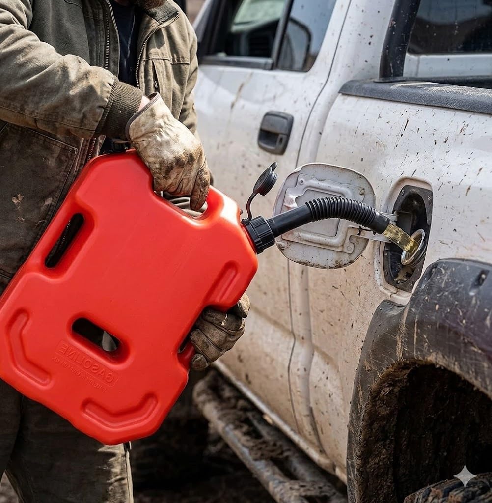 2.6 Gallon Portable Fuel Jerry Can with Anti-Theft Mounting Lock & Keys – 10L Auxiliary Gas Container, Emergency Spare Fuel Tank for Car, Truck, Jeep, SUV, Motorcycle, ATV, Boat, Red