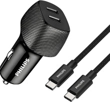 فيليبس شاحن سيارة USB نوع سي 60 واط بمنفذين مع كيبل USB-C بطول 1 متر، شحن سريع، حماية ذكية، لايفون وسامسونج وايباد والتابلت، DLP5522CC/00
