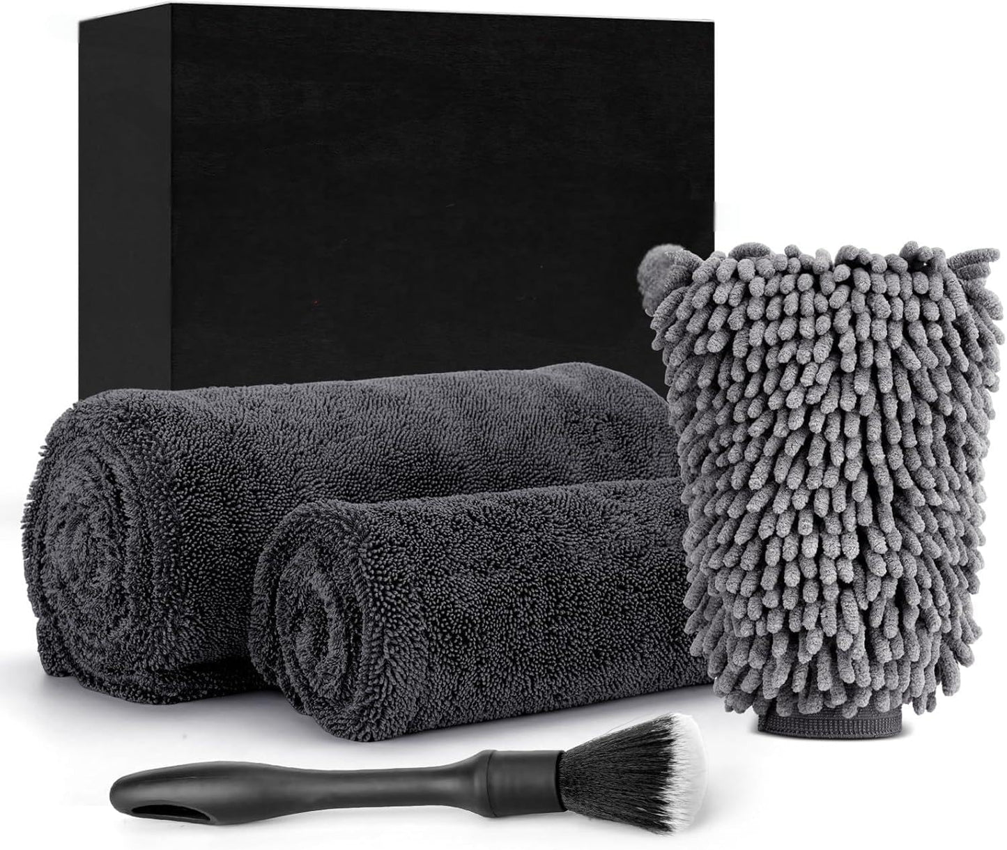 4in1 Car towel set, 2 x 1300 GSM Microfiber Drying Towel, 1x Car Wash Mitt, 1x Car Detailing Brush