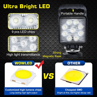 27W Portable LED Work Light Flood Lamp with Magnetic Base for Car, Off-road, Truck, Boat, Tractor, Truck, Engineering Vehicle, Maintenance, Camping Light DC 9-32V