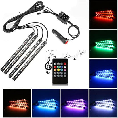 شريط اضاءة LED للسيارة من لووان، 4 قطع، تيار مستمر 12 فولت و48 لمبة LED، إضاءة داخلية متعددة الألوان بريموت كنترول لاسلكي، مع وظيفة الصوت النشطة، أوضاع متعددة للاختيار من بينها