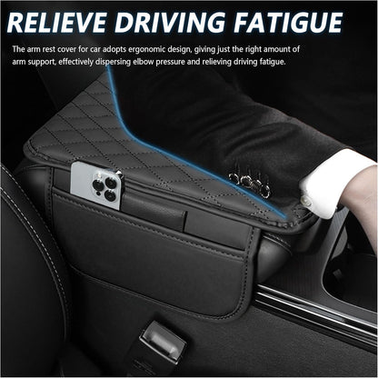Upgraded Car Center Console Cover,Microfiber Leather Car Armrest Cover Cushion with 2 Storage Bags,Car Armrest Storage Box Car Interior Accessories for Most Vehicles (Black)