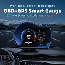 شاشة عرض OBD2+GPS مزدوجة الوضعية للسيارة، 10 واجهات وطريقتان للتركيب، مقياس ذكي لبيانات قيادة السيارة مع سرعة دورة في الدقيقة ودرجة حرارة الماء والوقود وانذار السرعة الزائدة وماسح رمز الخطأ