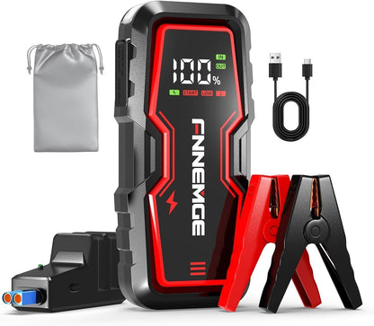 FNNEMGE Car Jump Starter, 9000A Peak 26800mAh 12V Jump Starter Battery Pack(Up to All Gas, 10.0L Diesel Engine),with USB Charge Output Port,LED Light,HD Large Screen