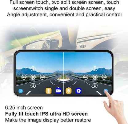 نظام مراقبة كاميرا النقطة العمياء HD 6.25 انش من فوجكوريل، شاشة تعمل باللمس HD 1440 × 720 بكسل مع كاميرا للنقاط العمياء، شاشة تقسيم ثنائية الاتجاه، نظام كاميرا رؤية جانبية فضي (6.25 انش فضي)