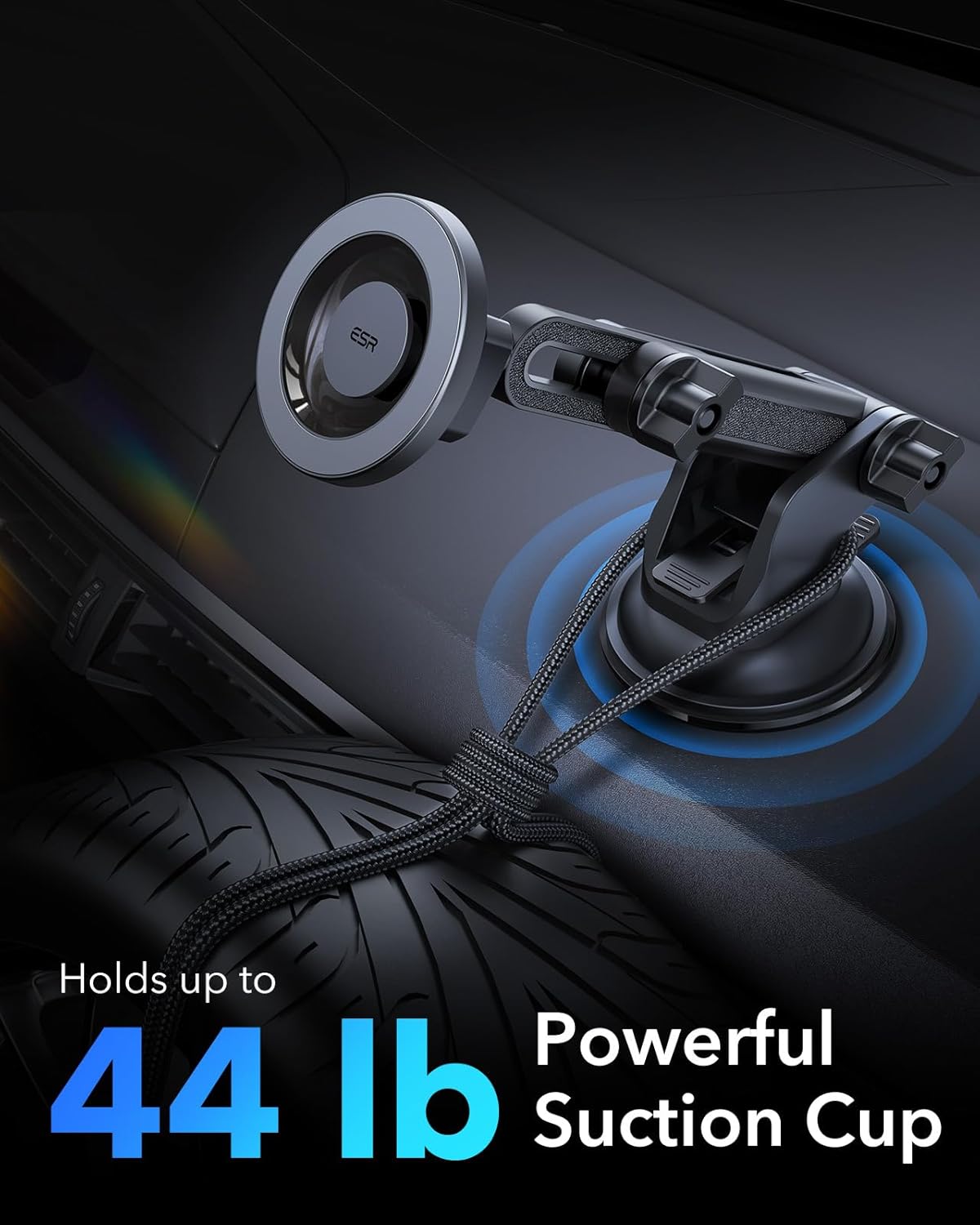 ESR Dashboard Magnetic Phone Holder for Car, for MagSafe Car Mount, Windshield Vacuum Car Mount for iPhone 17/16/16e/S25/Google Pixel 10, Car Accessories, Charging Not Supported,2 Metal Rings Included