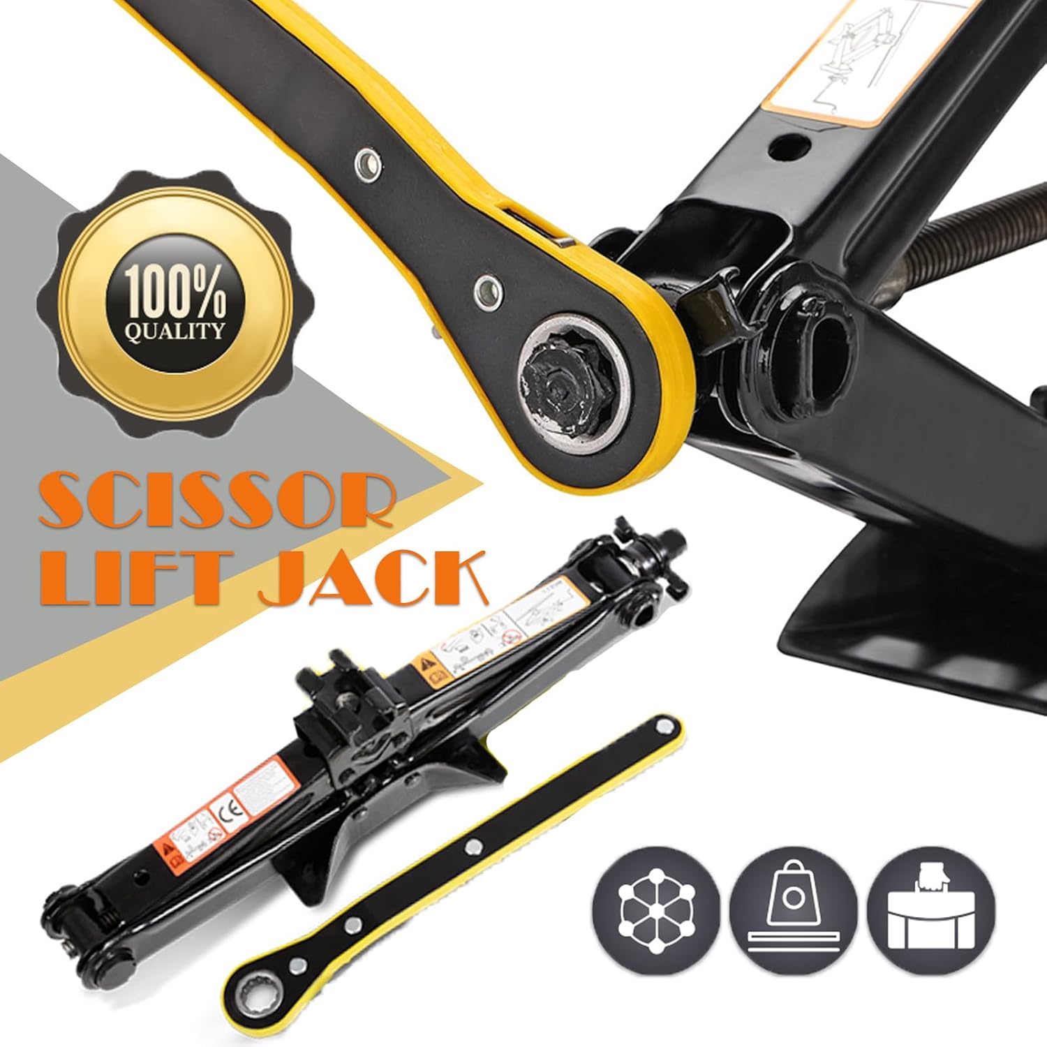 2 Ton (4409 lbs) Heavy-Duty Scissor Lift Jack for Car - Foldable Vehicle Tire Changing Kit with Stabilized Base & Ratcheting Lever, Universal Auto Lifting Tool for Trucks/SUV/Pickup