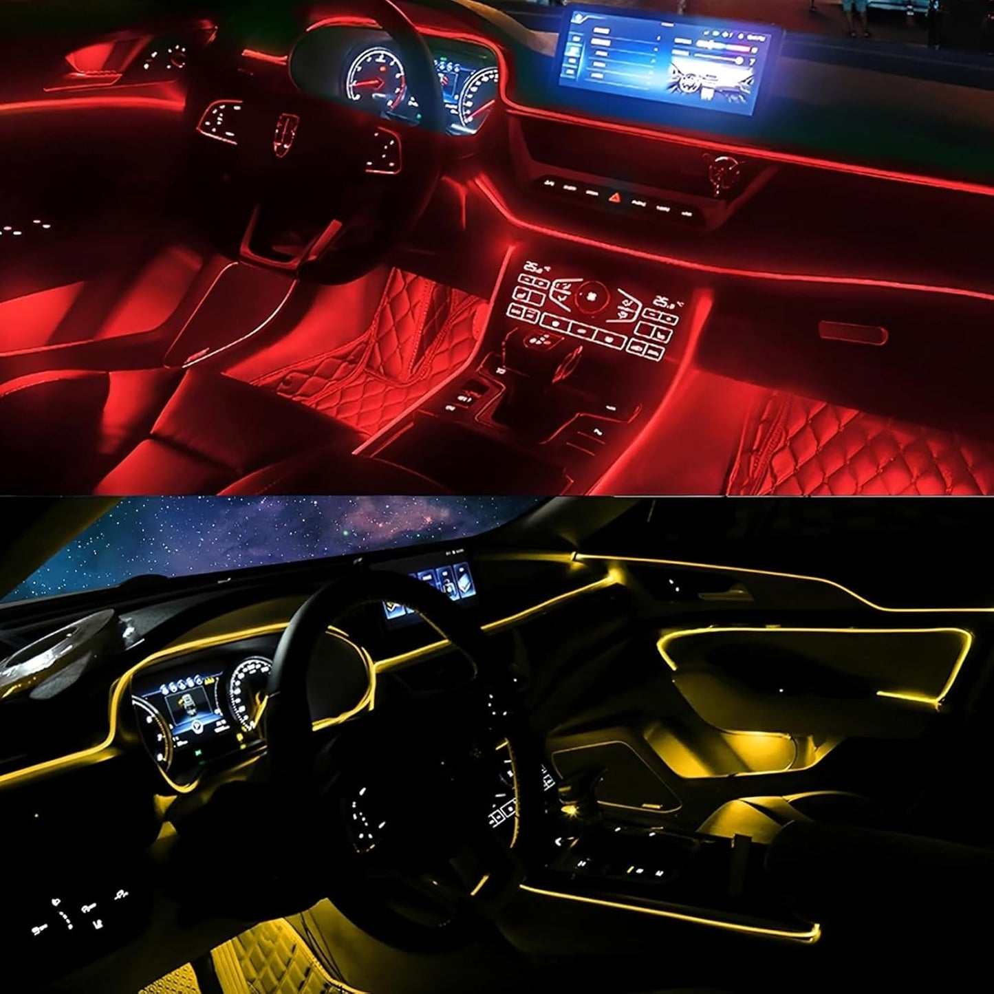 شريط إضاءة LED للسيارة من وازيكيز، أضواء داخلية للسيارة بالألوان المتعددة RGB 5 في 1 مع ألياف بصرية بطول 6 متر يناسب جميع السيارات، ديكور لوحة العدادات، تحكم عبر تطبيق البلوتوث