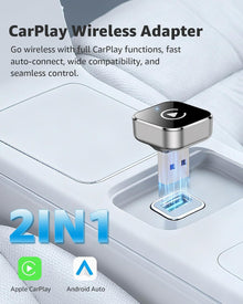 CarPlay Wireless Adapter & Android Auto Adapter, 2026 Upgrade 2-in-1 Plug & Play USB/USB-C Dongle, Converts Wired to Wireless for Cars, Fast Stable Connection, Fits iPhone & Android, Silver