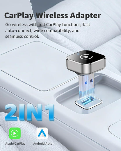 CarPlay Wireless Adapter & Android Auto Adapter, 2026 Upgrade 2-in-1 Plug & Play USB/USB-C Dongle, Converts Wired to Wireless for Cars, Fast Stable Connection, Fits iPhone & Android, Silver