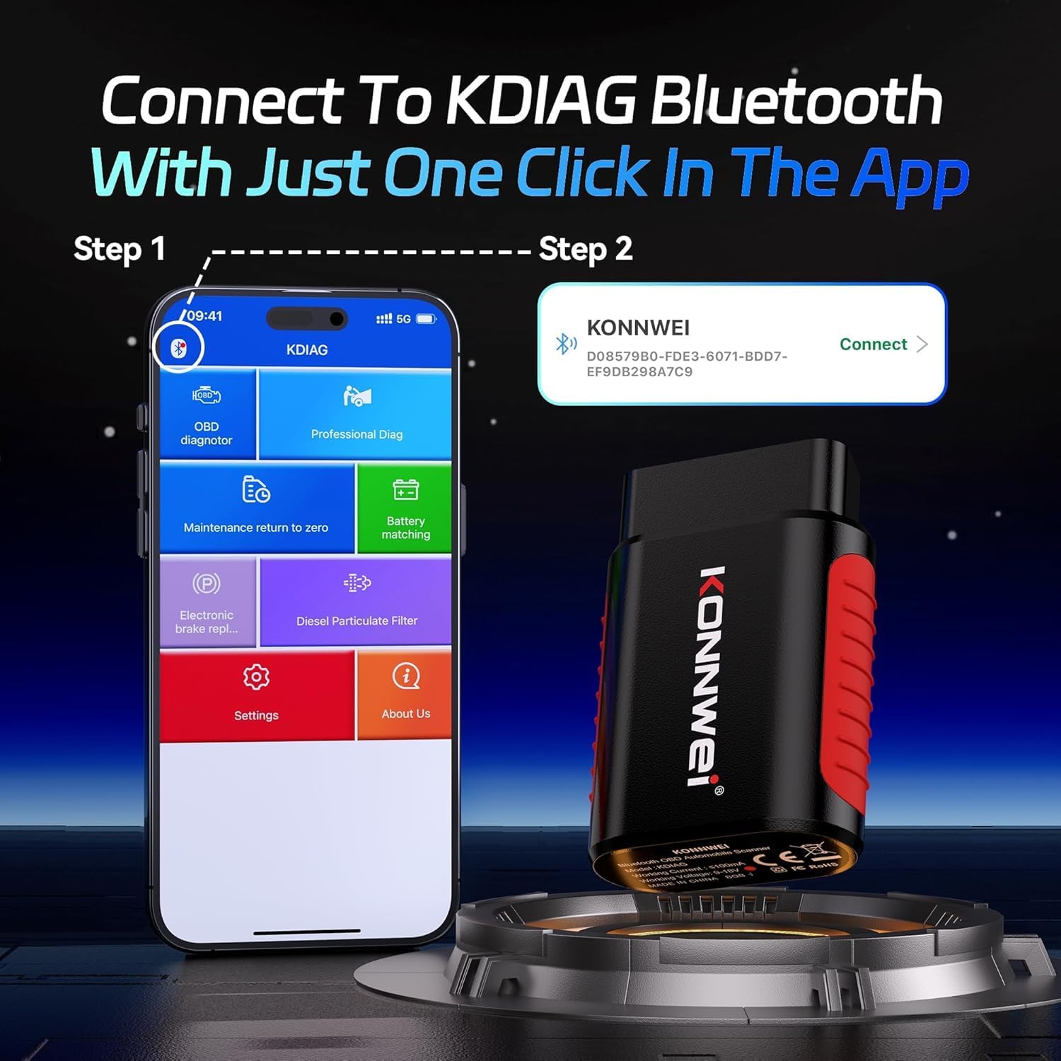 ماسح ضوئي OBD2 بلوتوث KDIAG - أداة تشخيص كاملة للسيارة لمحرك، ناقل حركة، ABS، TPMS، تكييف، توجيه، بطارية، أخرى، مع تحكم مزدوج الاتجاه، إعادة ضبط الزيت/EPB/DPF/BMS، تطبيق iOS Android