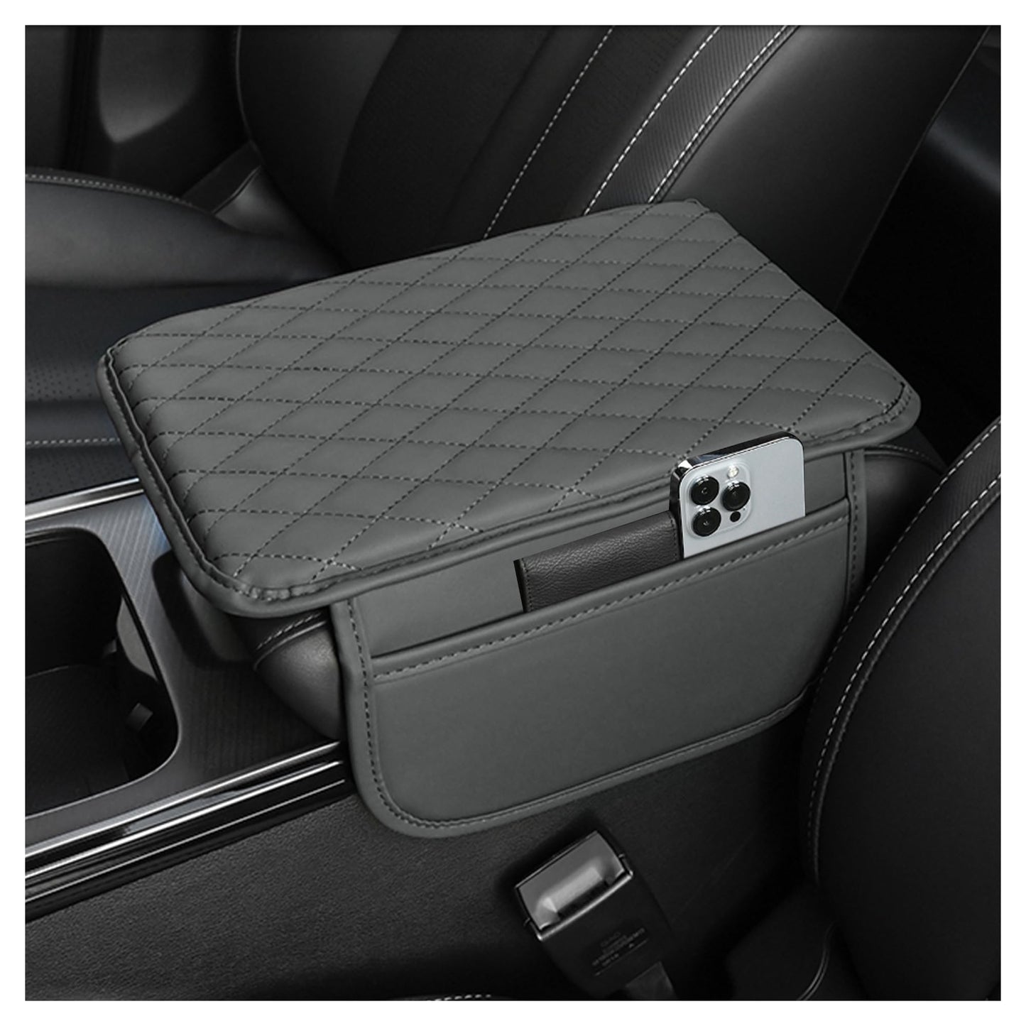 Upgraded Car Center Console Cover,Microfiber Leather Car Armrest Cover Cushion with 2 Storage Bags,Car Armrest Storage Box Car Interior Accessories for Most Vehicles (Black)