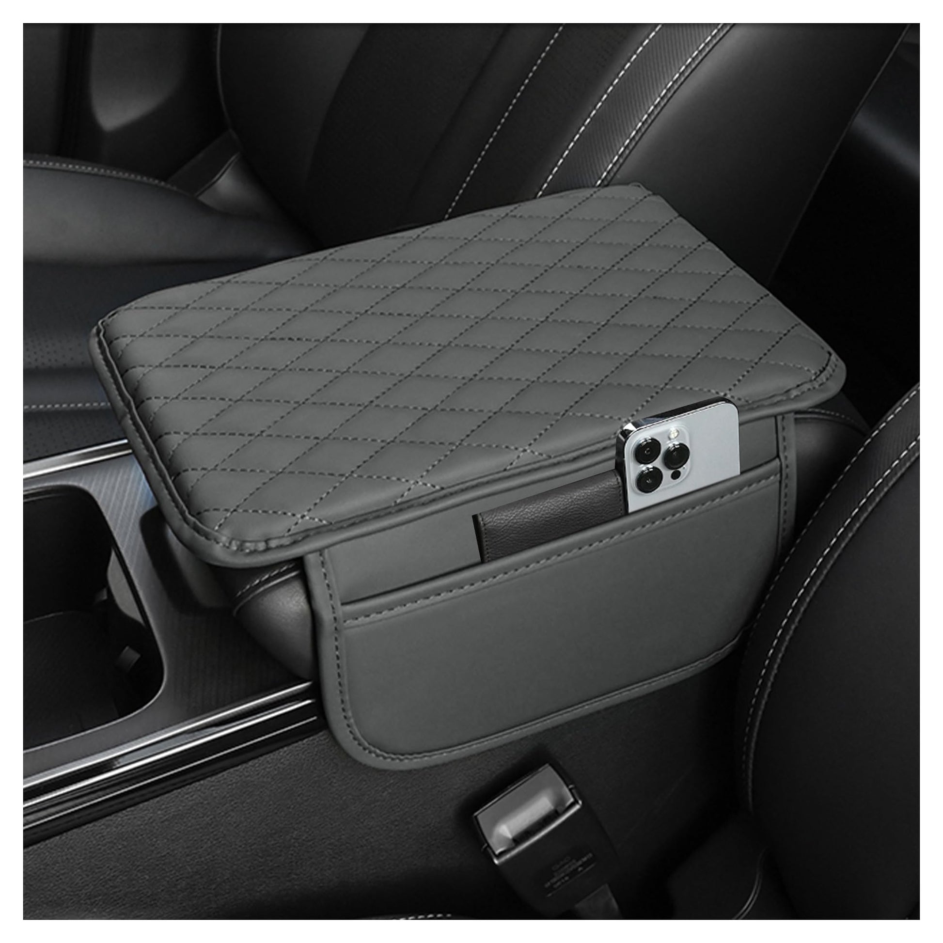 Upgraded Car Center Console Cover,Microfiber Leather Car Armrest Cover Cushion with 2 Storage Bags,Car Armrest Storage Box Car Interior Accessories for Most Vehicles (Black)