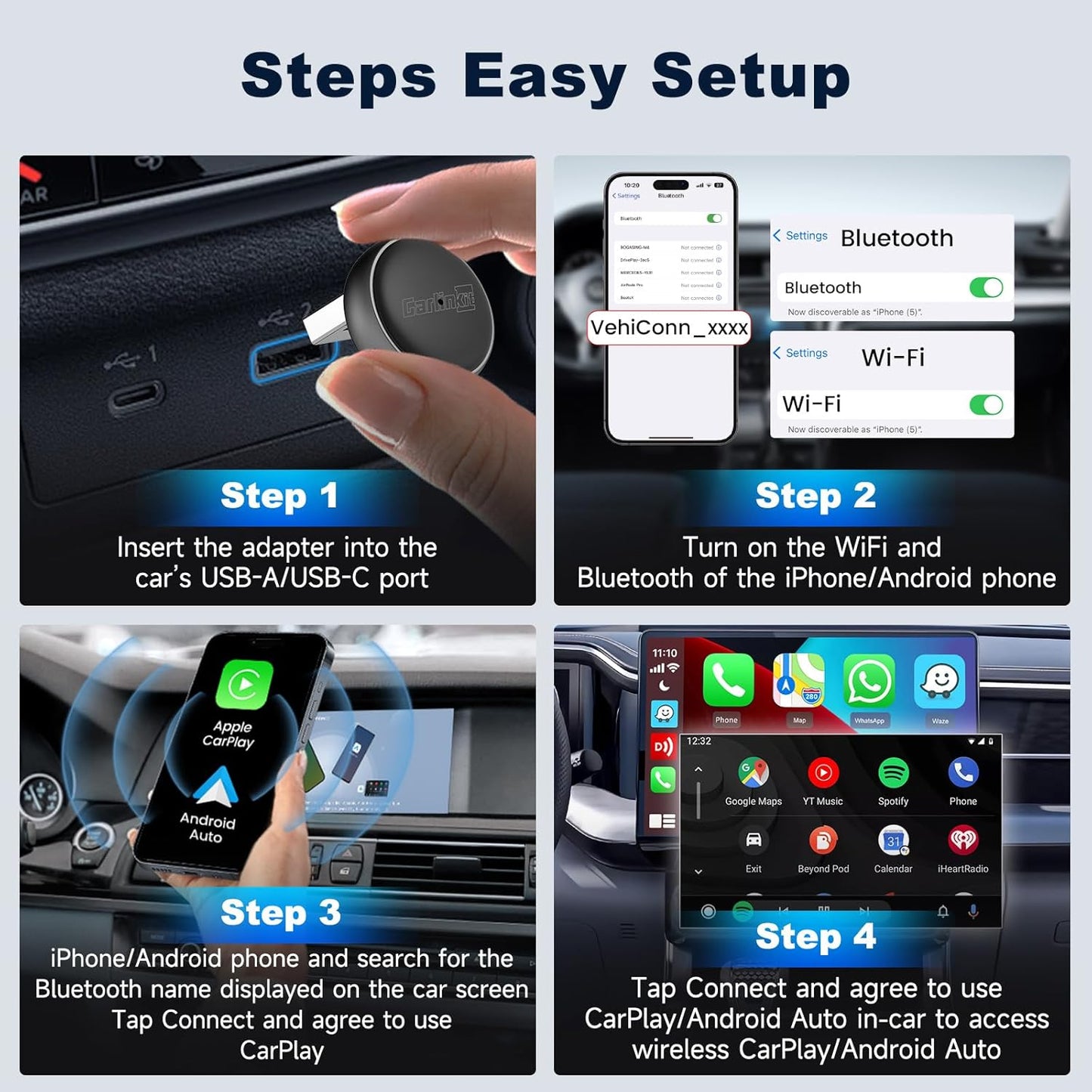 Carlinkit Mini Ultra Wireless CarPlay & Android Car Adapter, Convert Factory Wired to Wireless, USB-A/USB-C Fast Connection for iOS 10+ & Android 11+, Plug & Play Car Play
