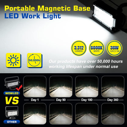 Portable 36W Floodlight Magnetic Base Led Light Bar Offroad Driving Work Lamp Flood Beam For Truck Car Boat 4X4 Camp 12V 24V Fog