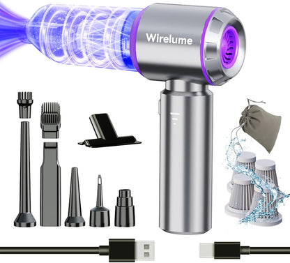 وايرلوم مكنسة كهربائية محمولة يدويًا للسيارة لاسلكية بقوة شفط 22000 باسكال وشفط قوي دوراني بدون فرشاة بمحرك صغير محمول قابل لإعادة الشحن خفيف الوزن لشعر الحيوانات الأليفة والمركبة والمنزل والمكتب