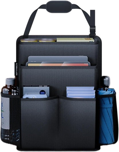 Car Front Seat Organizer with Multi-Layer Hanging Storage & Divider, Oxford Fabric Car Storage Organizer for Front Seat Back & Trunk, Large Capacity, Waterproof, Durable