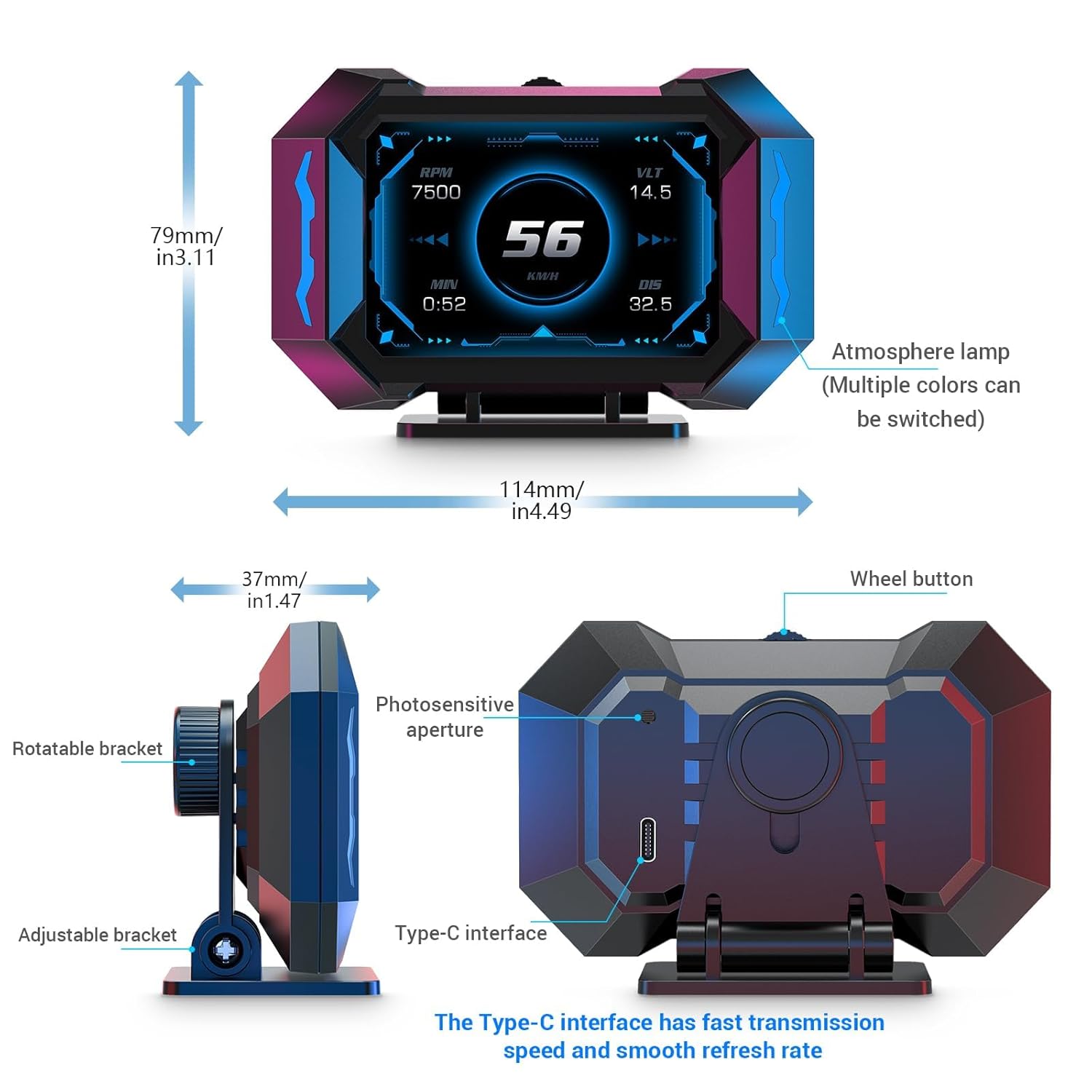 شاشة عرض علوية للسيارة HUD عرض أمامي OBD مقياس متعدد الوظائف مقياس رقمي متعدد الوظائف مقياس رقمي GPS عداد سرعة السيارة مقياس الميل عالمي