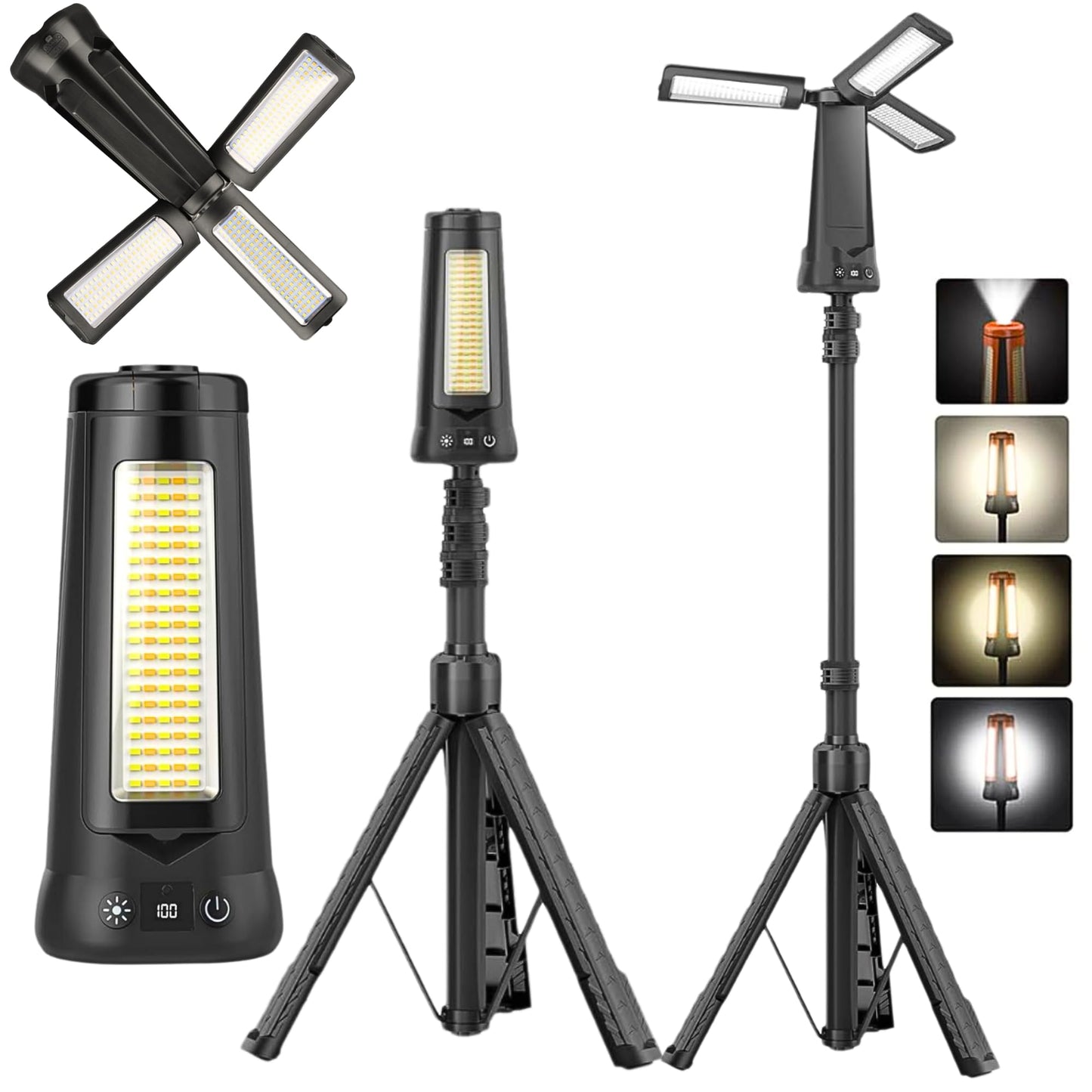 Portable LED Camping Lantern-Cordless Work Light Magnetic Camping Essentials-Detachable Tripod-Rechargeable with Stand-Indoor Outdoor Home LED Flashlights for Camping,Hiking,Fishing,Travel (Light)