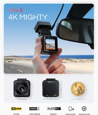 Vantrue E1 Pro 4K Mini Dash Cam Front, STARVIS 2 PlatePix™ HDR Night Vision Car Camera, Built-in 5G WiFi GPS, 1.54'' IPS Screen, LTE Support, Voice Control, 24/7 Buffered Parking Mode, Support 1TB Max