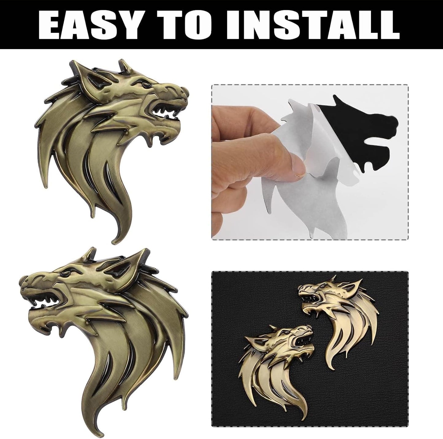 Bukela 3D Metal Car Stickers,Wolf Head Decals Emblem,Car Motorcycles Styling Emblem (Bronze)