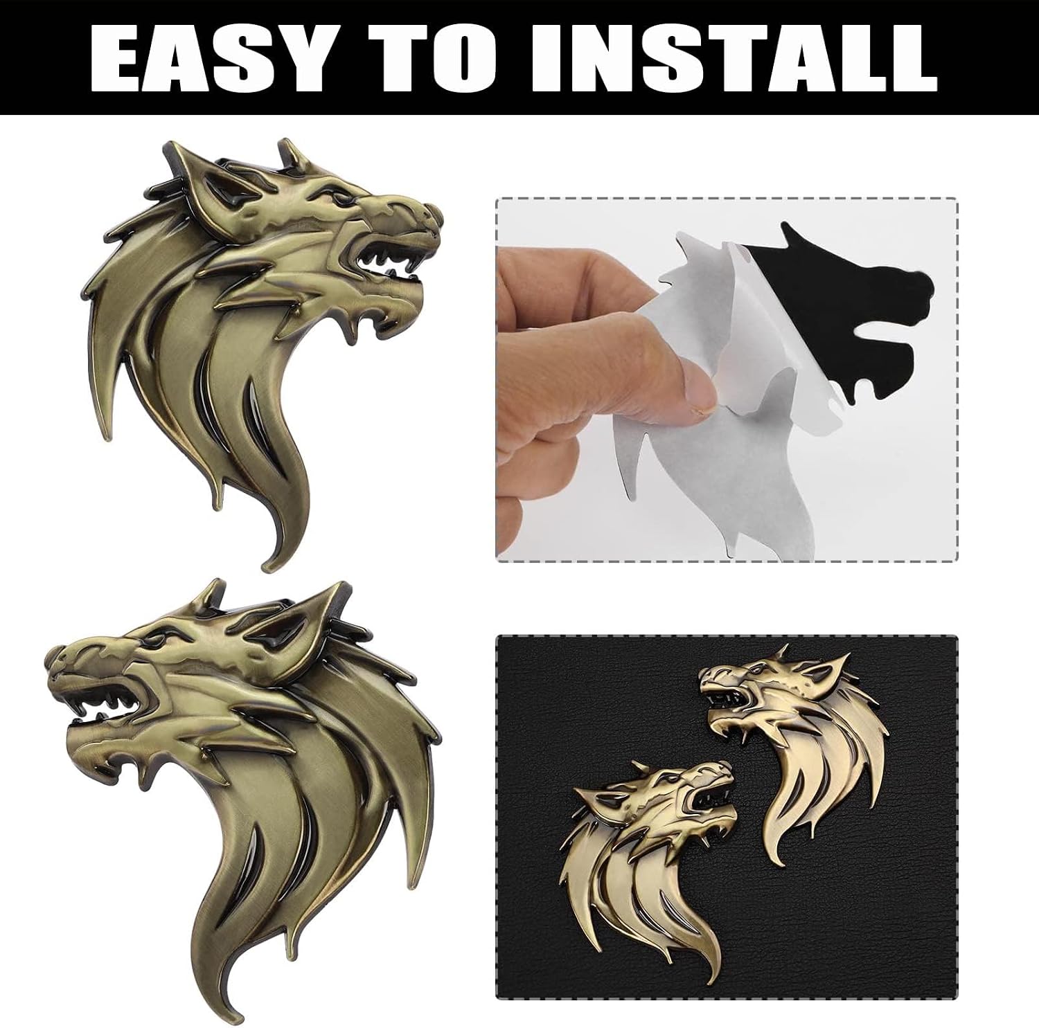 Bukela 3D Metal Car Stickers,Wolf Head Decals Emblem,Car Motorcycles Styling Emblem (Bronze)