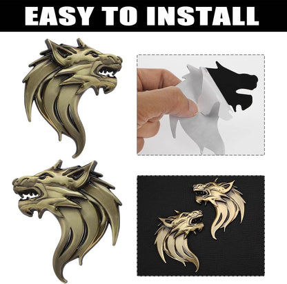 Bukela 3D Metal Car Stickers,Wolf Head Decals Emblem,Car Motorcycles Styling Emblem (Bronze)