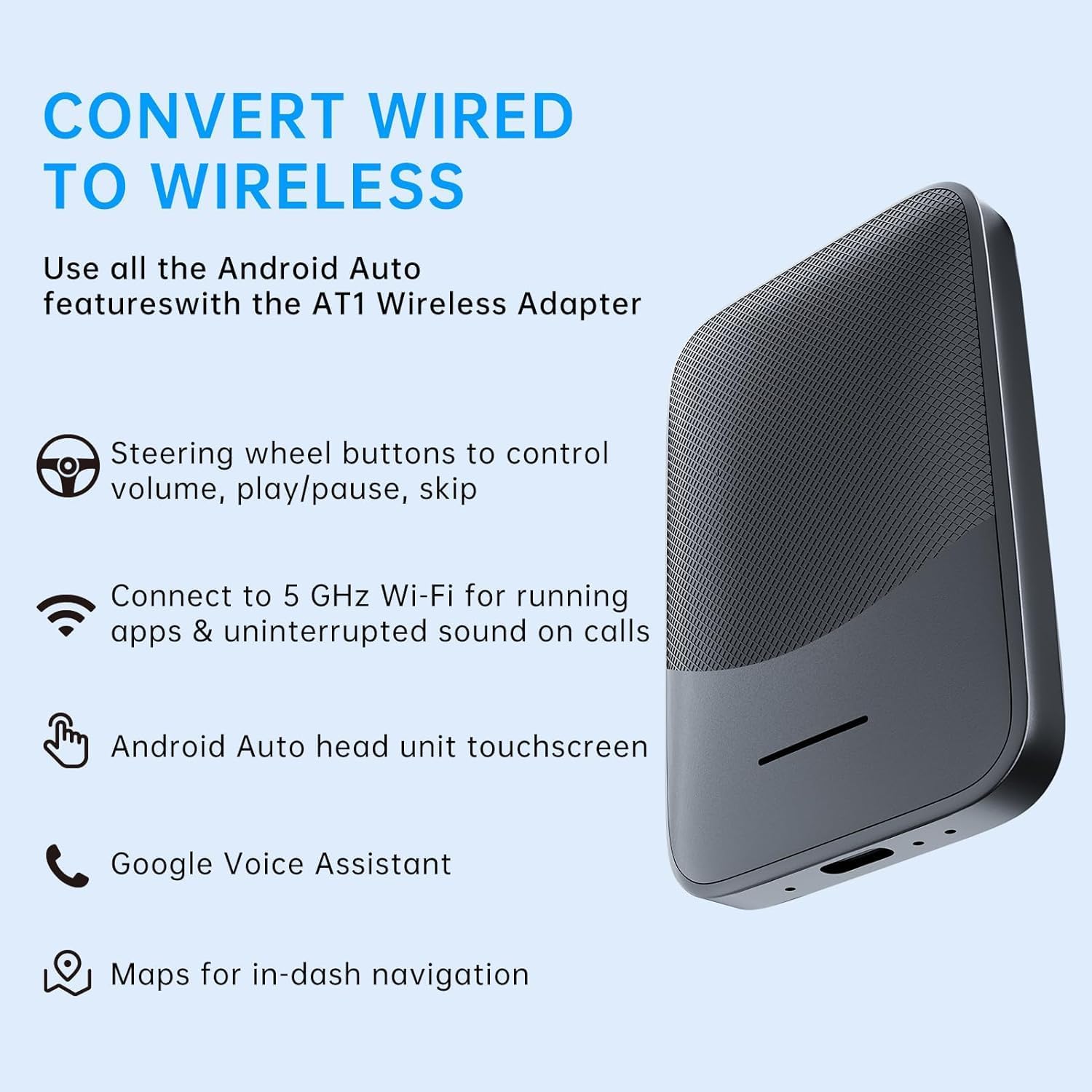 Wireless Android Auto Car Adapter, Plug & Play Dongle For Phones Fit 2015 And Above Cars Converts Wired To
