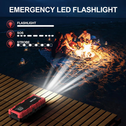 مشغل جامب ستارتر 7000 امبير مع ضاغط هواء، 21800mAh 150PSI بطارية سيارة محمولة (جميع الغاز/16 لتر ديزل)، صندوق قفز امن للغاية 12 فولت معزز بطارية السيارة مع كيبلات توصيل ومصابيح