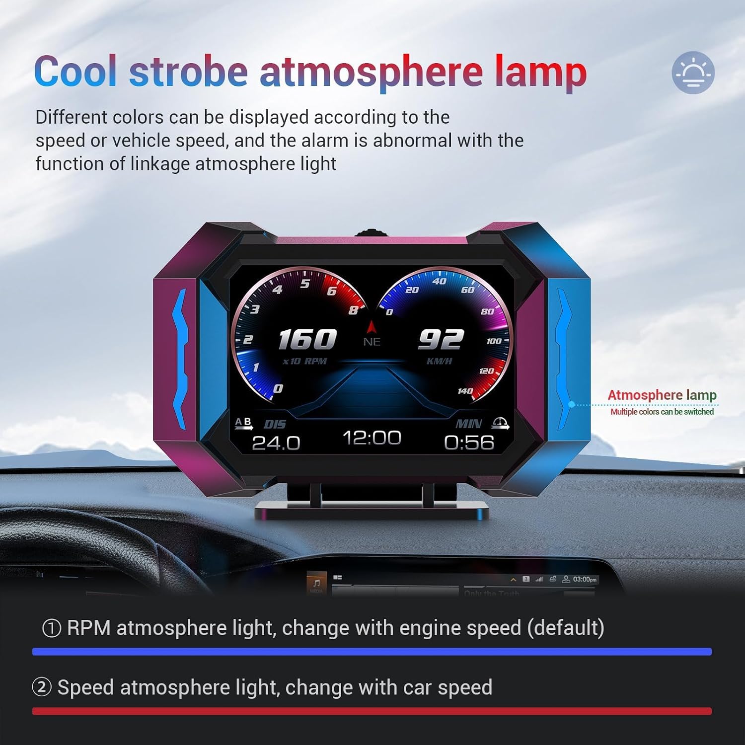 Car HUD Head Up Display OBD Gauge Multifunctional Digital Gauge Multi-Function Digital GPS Car Speedometer Slope Meter Universal