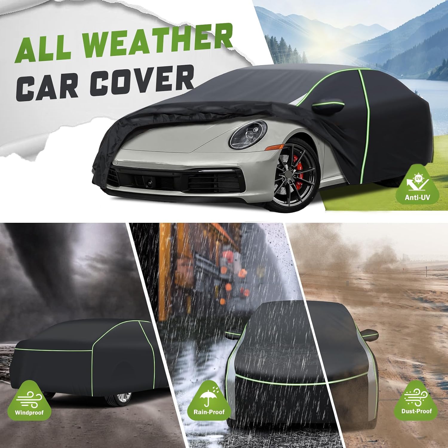for Porsche 911 Car Cover (1998-2025) All-Weather 7-Layer Protection | Waterproof, UV, Dust, Snow Shield for 991, 992, 996, 997 Series | with Zipper Door & Windproof Straps