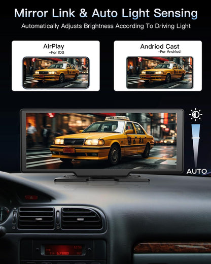 Violety Portable Wireless CarPlay Touchscreen for Car: 4K Apple Carplay & Android Auto Car Play Screen with 4K Dash Cam/1080p Rear Camera/GPS Navigation/Bluetooth/Mirror Link/AirPlay (10.26 in)