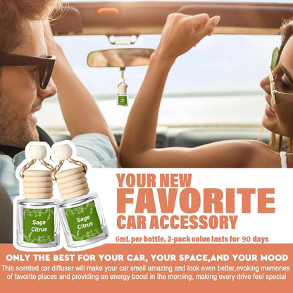 Car Air Freshener Hanging 2 Bottle, Essential Oil Diffuser for Car, Car Air Freshener Cute, Long Lasting Air Freshener for Car, air Fresheners for Women Men, Air Diffusers (whitesage)