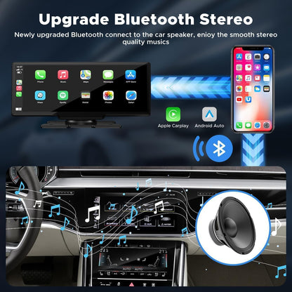 Wireless CarPlay Screen for Car with 2.5K Dash Cam, 1080P Backup Camera, 9.26" Portable Car Stereo with Apple CarPlay, Android Auto, Mirror Link, Loop Recording, GPS Navigation, AUX/FM