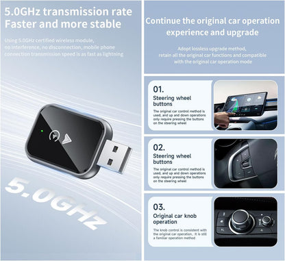 ViBon Wireless CarPlay Adapter for iPhone,2in1 Convert Wired to Wireless Apple/Android CarPlay Adapte，Apple/Android with USB