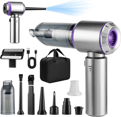 Portable Wireless 21000Pa High Power Mini Vacuum Cleaner for Car Home, Cordless Vacuum Cleaner Car 4-in-1 with Brushless Motor,Air Blower,Handheld Vacuum Cordless,3 Gear Adjustment (Gray-black)