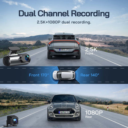 WOLFANG 4K Dash Cam Front and Rear WiFi Dashcam, Dual Car Camera Dash Cam with Super Night Vision, Loop Recording, G-Sensor, 170 Wide Angle, Parking Guard, with SD Card, APP Control