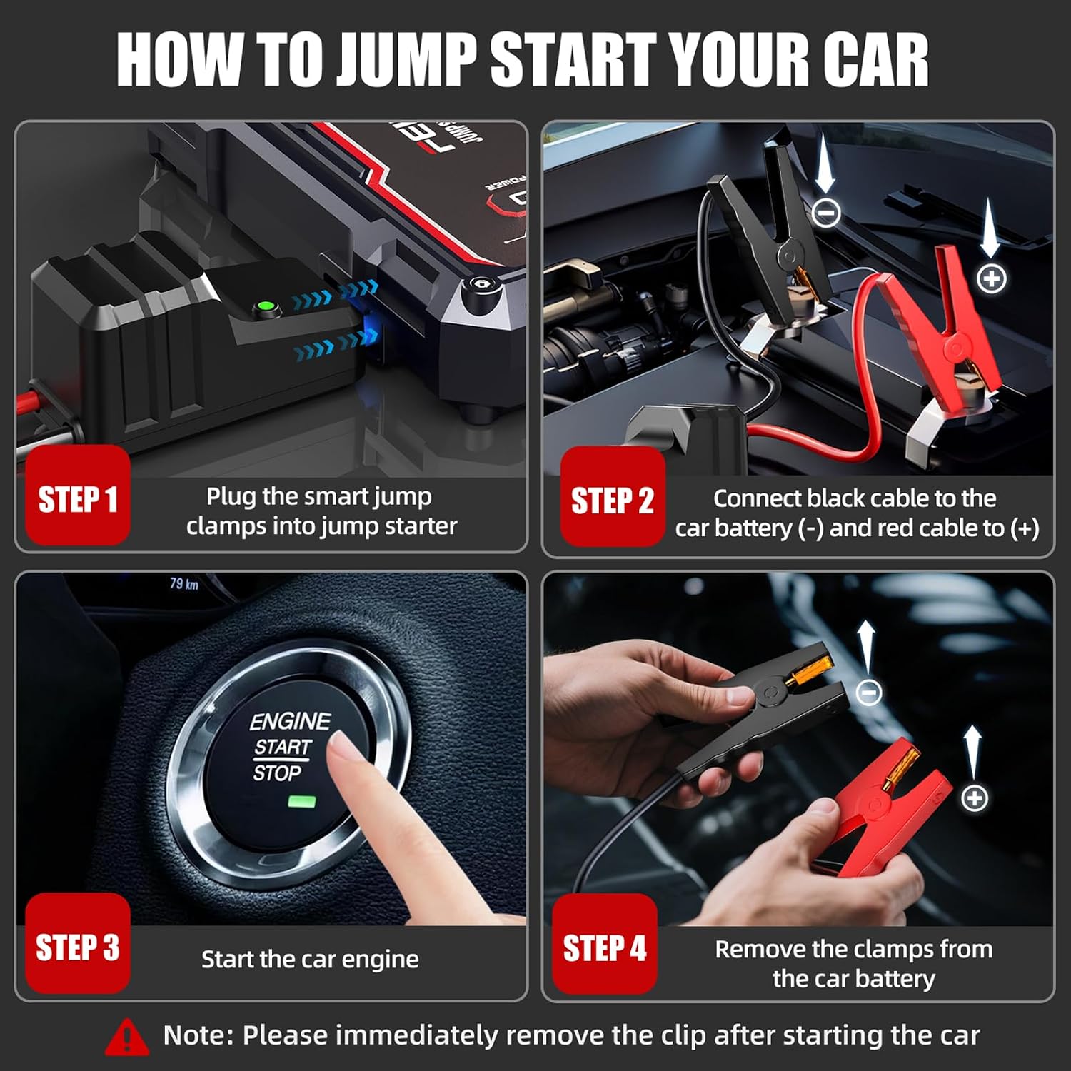 FEIKFEIZ Car Jump Starter, 6000A Peak 26800mAh 12V Battery Jumper Starter Portable for Up to All Gas/8.0L Diesel Vehicles with USB Charge Output Port and LED Lights.