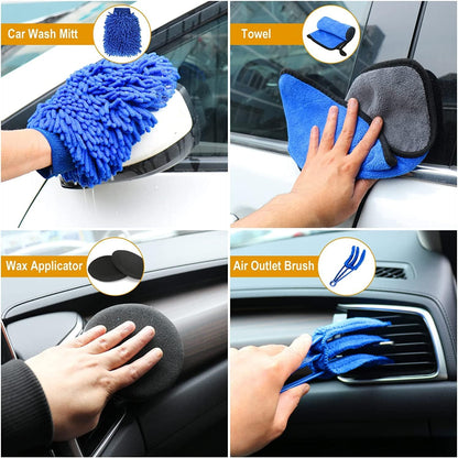 22pcs Car Cleaning Kit,Car Detailing Kit Detailing Brush Set Car Wash Kit,Auto Detailing Drill Brush Set,Car Detailing Brushes for Cleaning Wheels,Dashboard,Interior,Exterior,Leather,Air Vents,Emblems