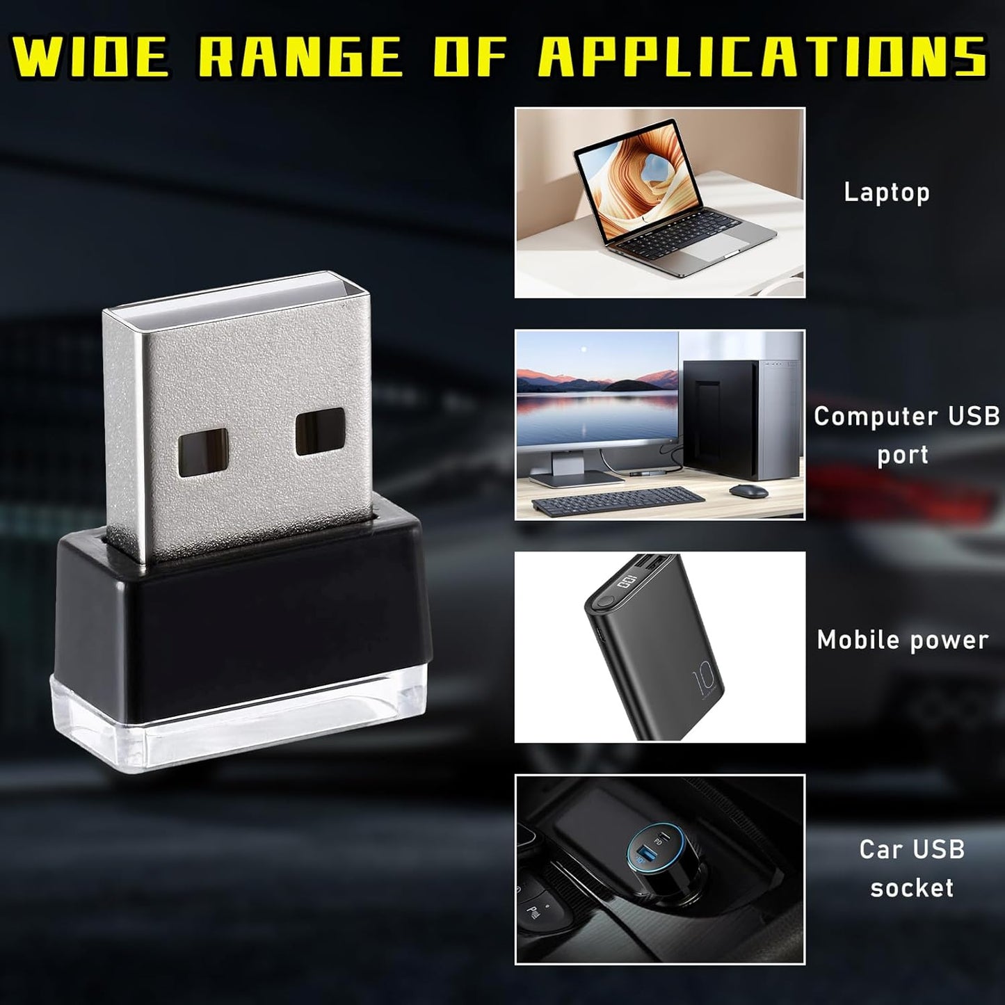أوغيني 6 قطع مصباح LED USB للسيارة والاماكن الداخلية باضواء احادية اللون، مصباح USB مزود بالفضاء اللوني RGB لتوفير اضاءة ليلية مزخرفة، مجموعة إضاءة محيطة داخلية محمولة للسيارات، اكسسوارات داخلية
